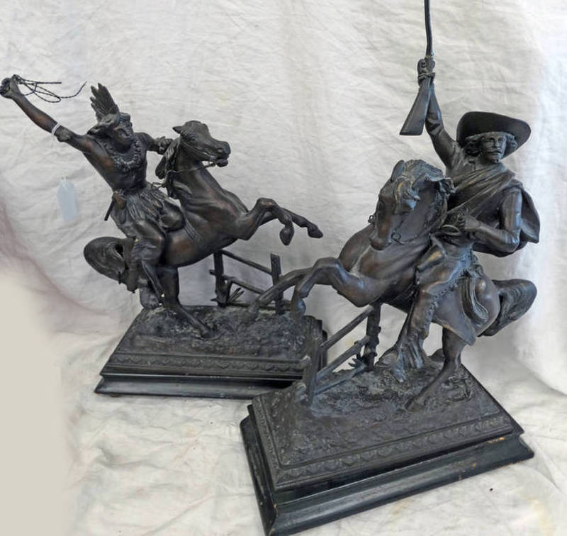 COWBOY AND INDIAN METAL STATUES