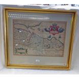 GILT FRAMED MAP OF SOUTHERN SCOTLAND, EDINBURGH,