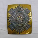 GORDON HIGHLANDERS BRASS AND WHITE METAL SHOULDER BELT PLATE, 9.5 X 7.