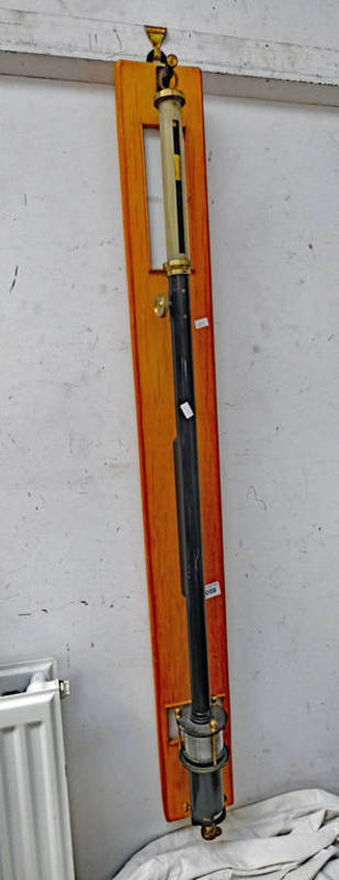 GRIFFIN & TATLOCK LTD STICK BAROMETER MOUNTED ON WOODEN BOARD