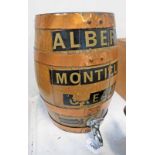 MINIATURE 4 BAND WOODEN WHISKY/SPIRIT CASK MARKED 'ALBERTO MONTILLA CREAM PRODUCE OF SPAIN' 35.