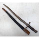 BRITISH 1856 PATTERN YATAGHAN SWORD BAYONET WITH 58 CM LONG FULLERED BLADE WITH FAINT MARKS AND