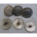 6 GERMAN STYLE SS STYLE TUNIC BUTTONS WITH VARIOUS MARKINGS TO REAR