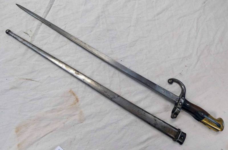 FRENCH MODEL 1874 GRAS BAYONET WITH 51.8CM LONG BLADE MARKED MRE.D'ARMES DE CHATA MAR.