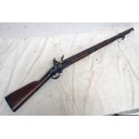 19TH CENTURY FRENCH FLINTLOCK MILITARY MUSKET WITH 88 CM LONG REPAIRED OR LATER BARREL,