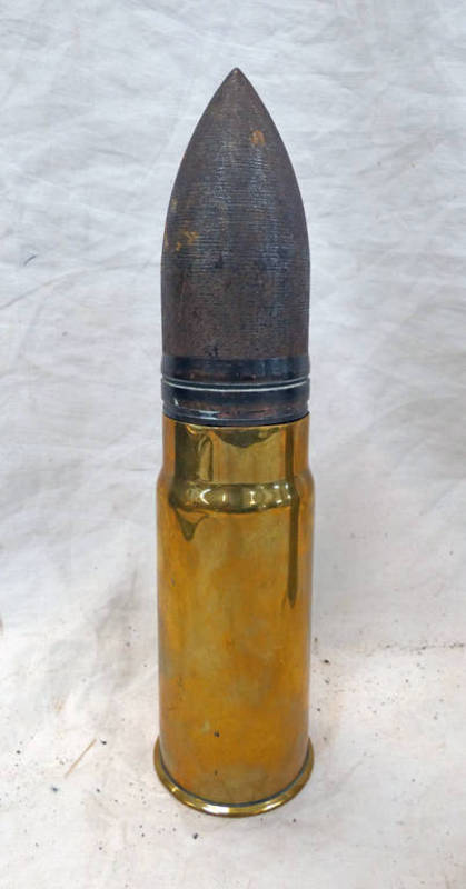 NAVAL ARTILLERY SHELL WITH HEAD, SEVERAL MARKINGS,