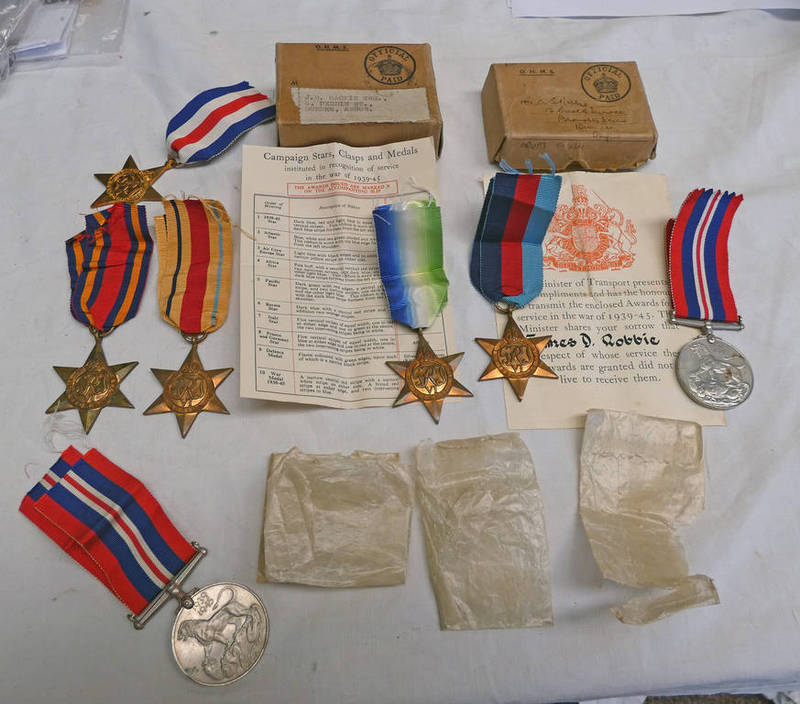 JAMES DUFFES ROBBIE CHIEF ENGINEERING OFFICER MERCHANT NAVY, WW2 MEDALS, FRANCE AND GERMANY STAR,