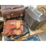 PHILIPS RADIO AND A SELECTION OF LEATHER BAGS / SATCHELS