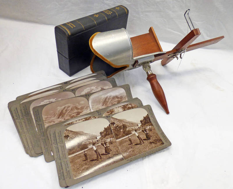 UNDERWOOD & UNDERWOOD STEREO CARD VIEWER AND AN UNDERWOOD AND UNDERWOOD ZERMATT THROUGH THE