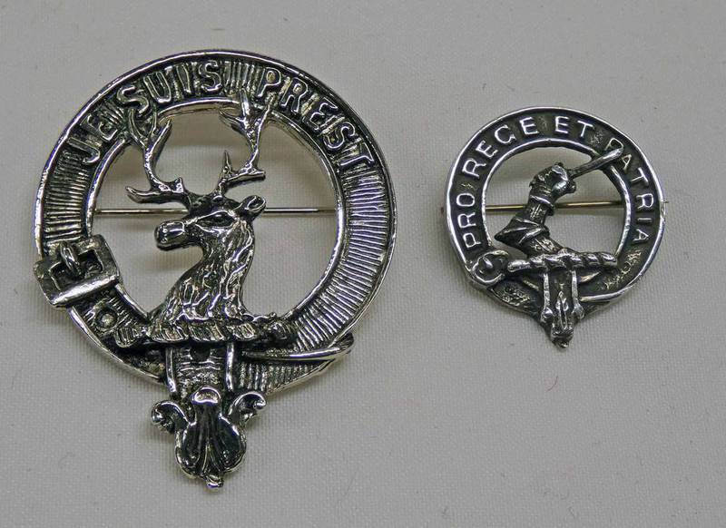 WHITE METAL CLAN FRASER BADGE & CLAN CAMERON BADGE STAMPED SILVER