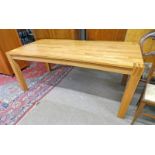 BEECH KITCHEN TABLE ON SQUARE SUPPORTS,