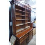 LATE 19TH CENTURY WALNUT BOOKCASE WITH OPEN SHELVES OVER 4 DRAWERS & 2 PANEL DOORS 260CM TALL X