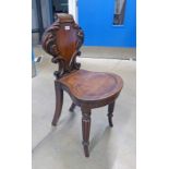 19TH CENTURY MAHOGANY HALL CHAIR ON REEDED SUPPORTS Condition Report: Repairs to