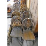 SET OF 10 20TH CENTURY OAK WHEEL BACK DINING CHAIRS ON TURNED SUPPORTS