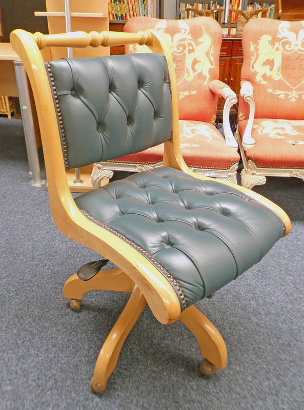 21ST CENTURY GREEN LEATHER BUTTON BACK SWIVEL OFFICE CHAIR