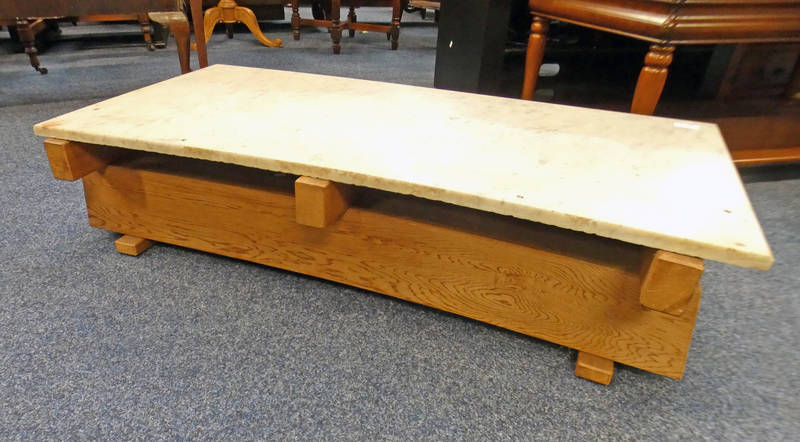 WHITE MARBLE & PINE COFFEE TABLE - LENGTH 106 CM