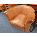 BROWN LEATHER TUB CHAIR