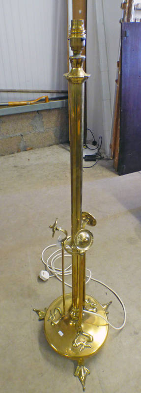 ART NOUVEAU STYLE BRASS STANDARD LAMP WITH SHAPED SUPPORTS