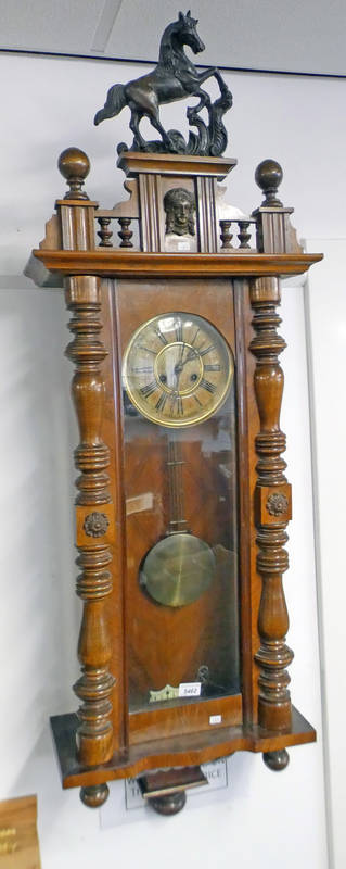 19TH CENTURY VIENNA STYLE WALNUT WALL CLOCK 138CM TALL