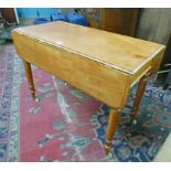 MAHOGANY DROP LEAF TABLE ON TURNED SUPPORTS,