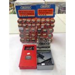 DRAPER TWIST DRILL BIT SHOP DISPLAY STANDS WITH VARIOUS DRILL BITS & 2 OTHER BOXES OF DRILL BITS