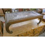 ORIENTAL CARVED HARDWOOD LOW TABLE WITH SHAPED SUPPORTS 30CM TALL