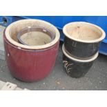 RED GLAZED POTTERY GARDEN PLANTER & 4 OTHERS