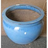 BLUE GLAZED POTTERY PLANTER 45CM WIDE