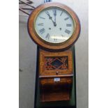 19TH CENTURY INLAID WALNUT WALL CLOCK WITH WHITE ENAMEL DIAL Condition Report: Sold