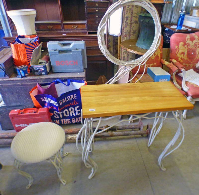 METAL & PINE DRESSING TABLE & STOOL