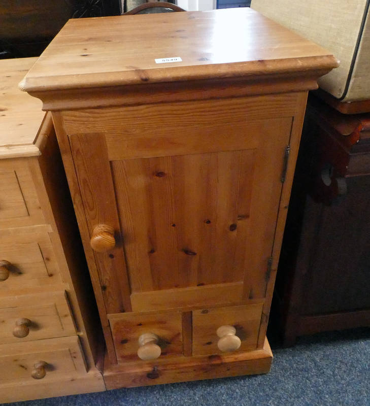 PINE BEDSIDE CABINET WITH PANEL DOOR OVER 2 DRAWERS 86CM TALL