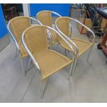 SET OF 4 METAL FRAMED WICKER OPEN ARMCHAIRS