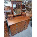 MAHOGANY DRESSING TABLE WITH MIRROR AND 4 DRAWERS OVER BASE OF 2 SHORT OVER 2 LONG DRAWERS ON