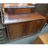 LATE 19TH CENTURY MAHOGANY CHIFFONIER WITH PANEL DOOR OVER BASE WITH 2 PANEL DOORS .