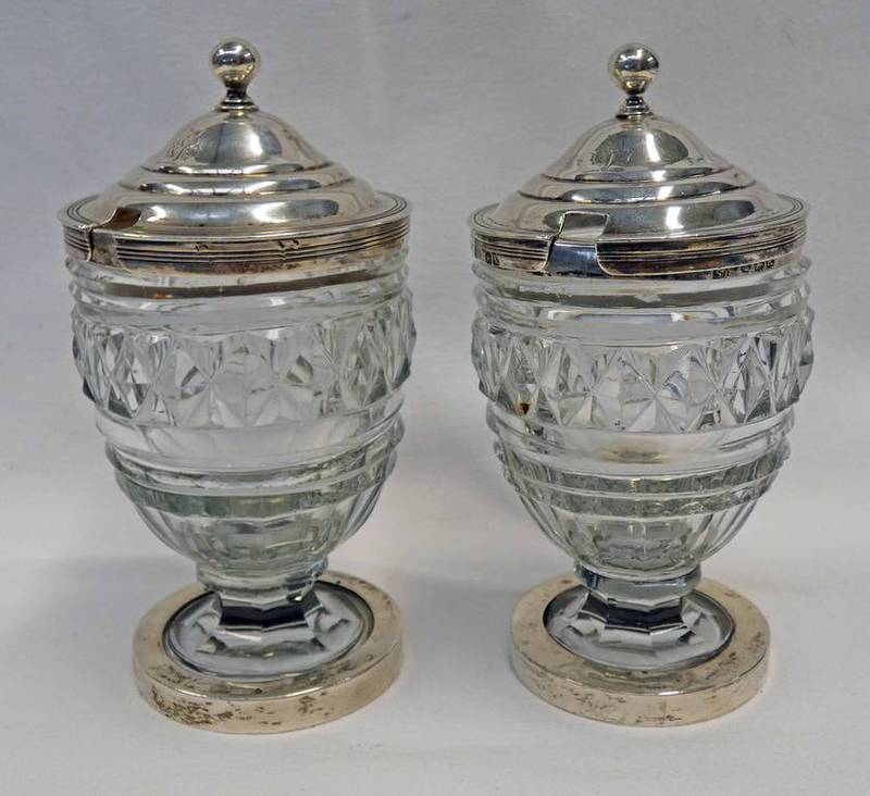 PAIR GEORGE III SILVER MOUNTED CONSERVE POTS, LONDON 1805 - 13.