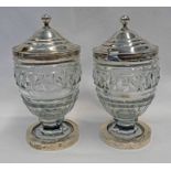 PAIR GEORGE III SILVER MOUNTED CONSERVE POTS, LONDON 1805 - 13.