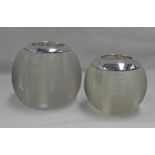 2 SILVER MOUNTED RIBBED GLASS TABLE MATCH HOLDERS