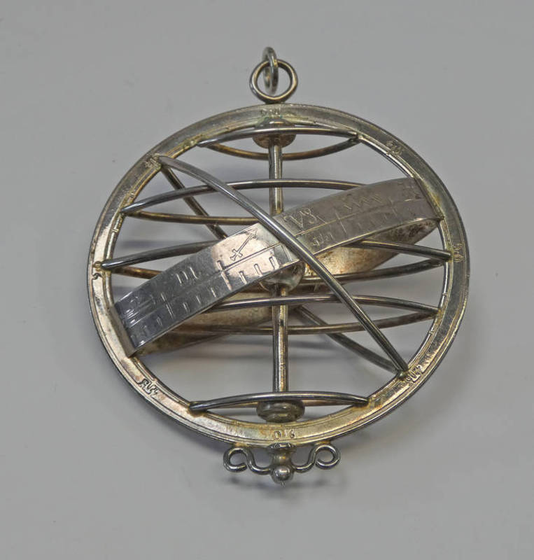 SILVER ARMILLARY GLOBE PENDANT - 7CM LONG INCLUDING LOOP