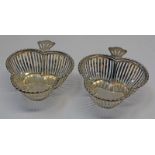 PAIR OF SILVER SHAMROCK SHAPED BASKETS WITH PIERCED DECORATION,