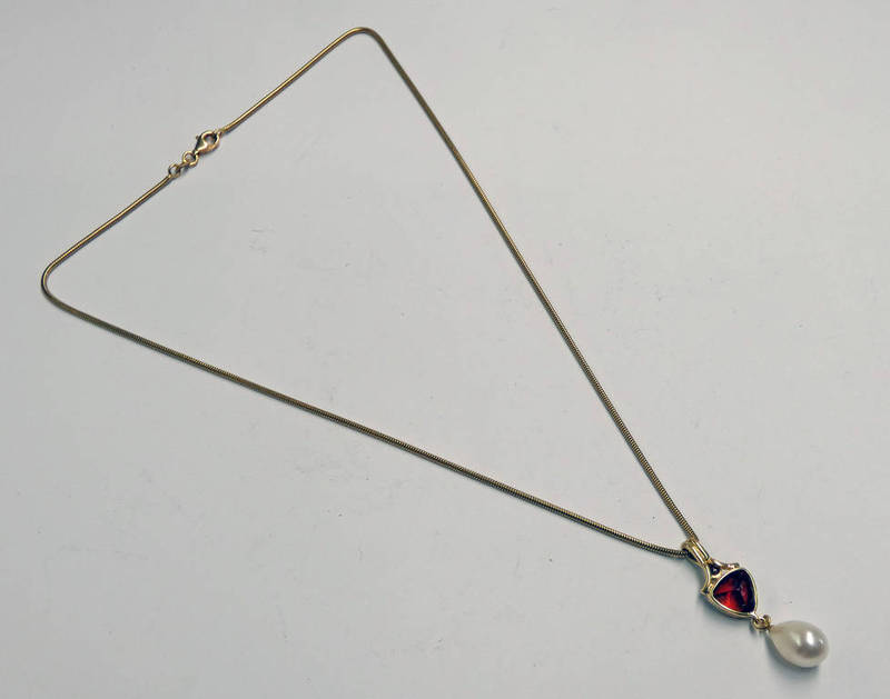 PEARL, DIAMOND & GEM SET PENDANT ON AN 18CT GOLD CHAIN - WEIGHT OF CHAIN: 5.