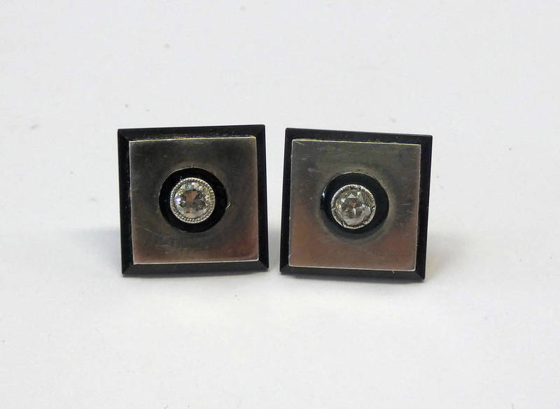 CASED PAIR DIAMOND SET BUTTONS