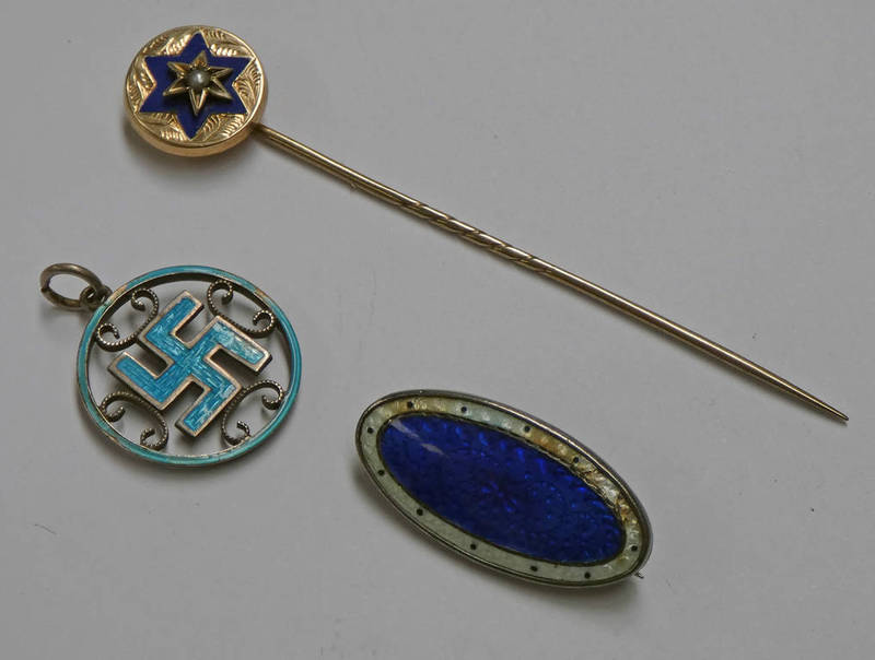 LATE 19TH OR EARLY 20TH CENTURY PEARL & ENAMEL STARBURST STICK PIN,