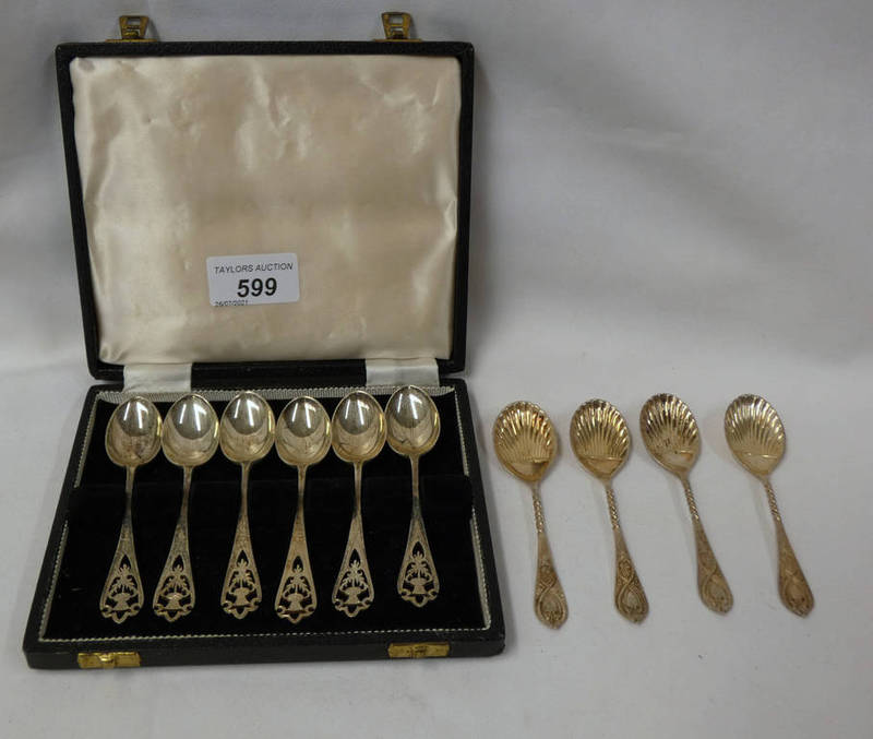 CASED SET OF 6 SILVER TEA SPOONS, EDINBURGH 1957 & 4 OTHER SILVER TEASPOONS,