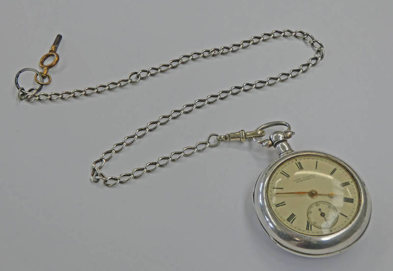 SILVER DOUBLE CASED POCKET BY JOHN FORREST KIRRIEMUIR ON SILVER WATCH CHAIN