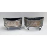 PAIR OF GEORGE III SILVER SALTS, ONE MISSING BLUE GLASS LINER BY JOHN HAMPSTON & JOHN PRINCE,