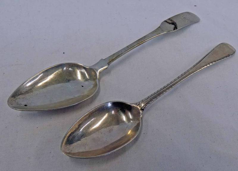 2 EARLY 19TH CENTURY SCOTTISH PROVINCIAL SILVER TEASPOONS BY JOHN HERON GREENOCK CIRCA 1800