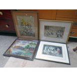 PAIR FRAMED LOUIS WAIN PRINTS SNOWBALLING AND THE THE PUSSKIN FAMILY KEPT CHRISTMAS ETC