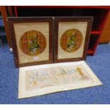 PAIR FRAMED GLASS BEAD TAPESTRY PICTURES & UNFRAMED TAPESTRY