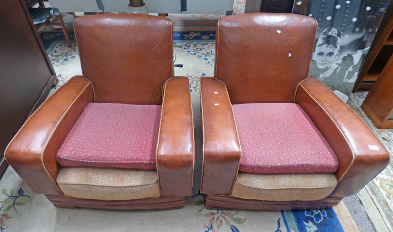 REXINE COVERED CLUB CHAIRS Condition Report: Fabric to both is heavily worn and