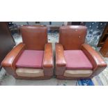 REXINE COVERED CLUB CHAIRS Condition Report: Fabric to both is heavily worn and